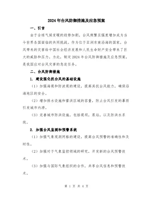 2024年台风防御措施及应急预案