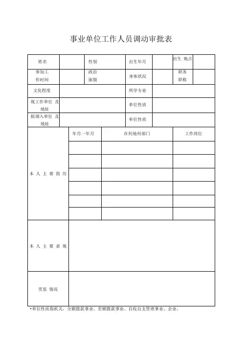 事业单位工作人员调动审批表(新)