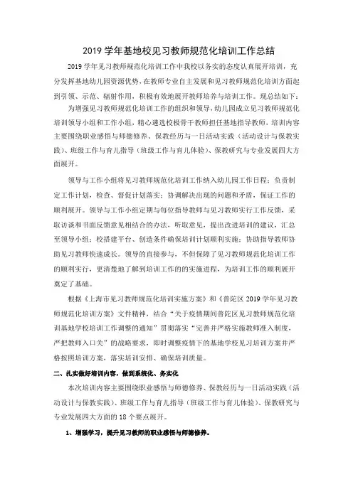 2019学年童的梦艺术幼儿园基地校见习教师规范化培训工作总结
