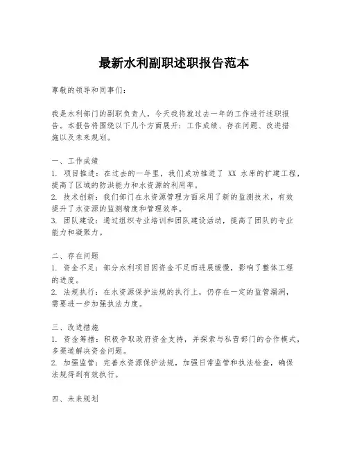 最新水利副职述职报告范本