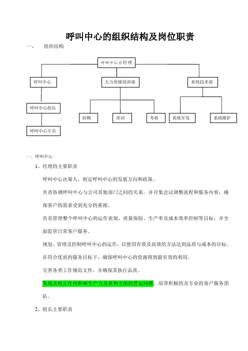 呼叫中心的组织结构及职责