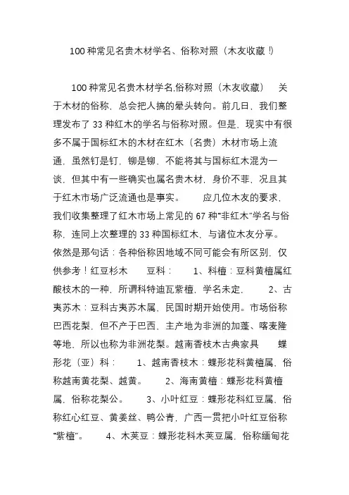 100种常见名贵木材学名俗称对照(木友收藏)