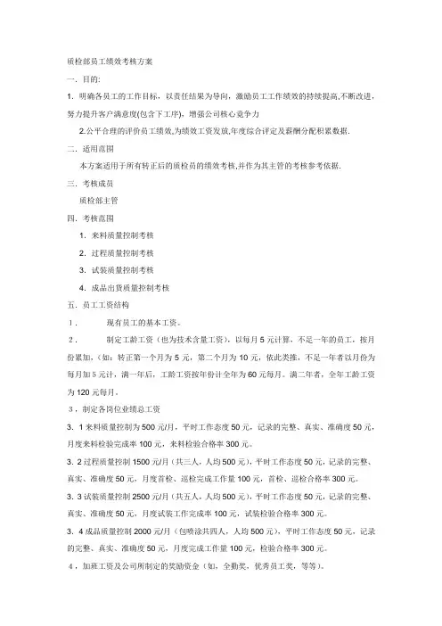 质检部员工绩效考核方案