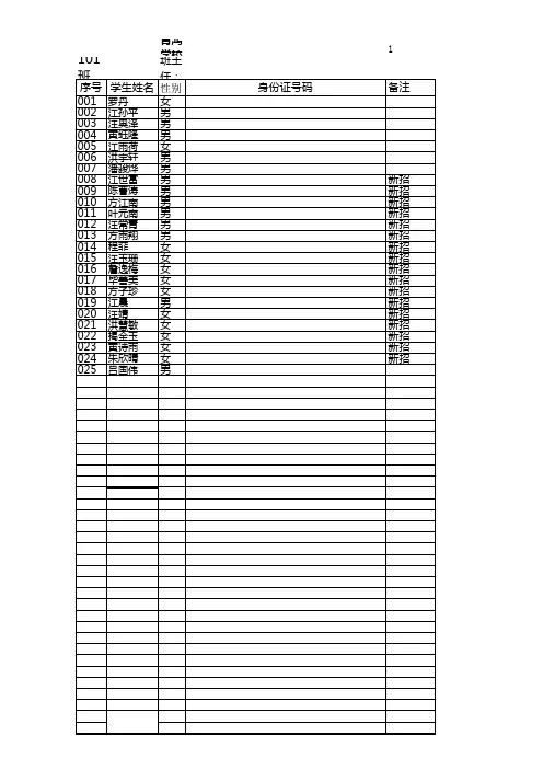 育鸿学校小学部学生身份证号码登记表