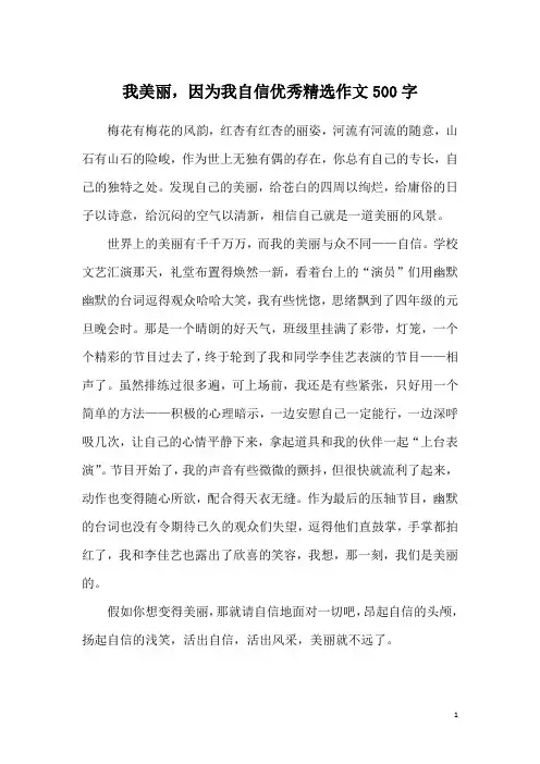 我美丽,因为我自信优秀精选作文500字