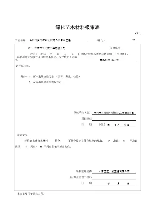 绿化苗木材料报审表
