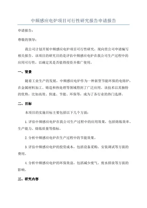 中频感应电炉项目可行性研究报告申请报告