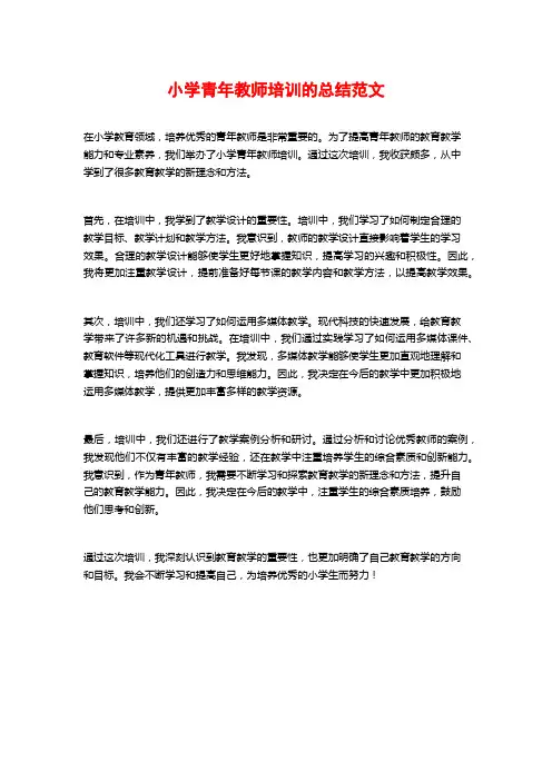 小学青年教师培训的总结范文