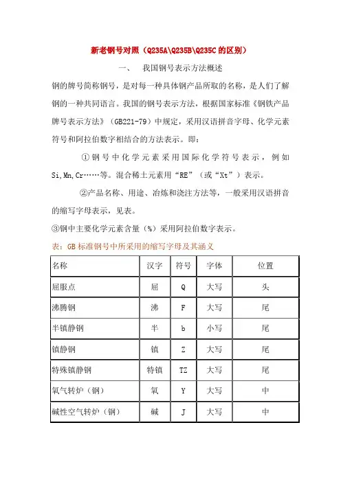 新老钢号对照(Q235AQ235BQ235C的区别)