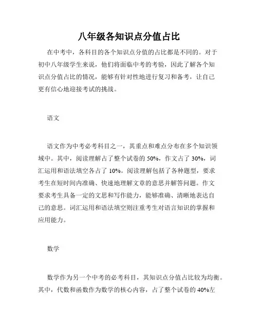 八年级各知识点分值占比