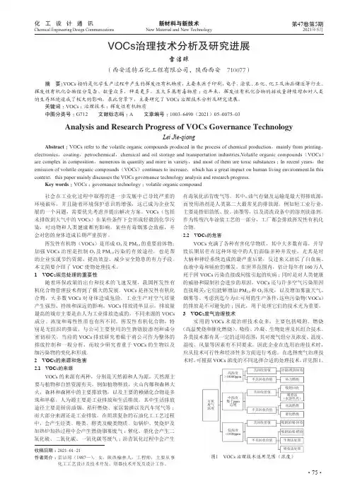 VOCs治理技术分析及研究进展