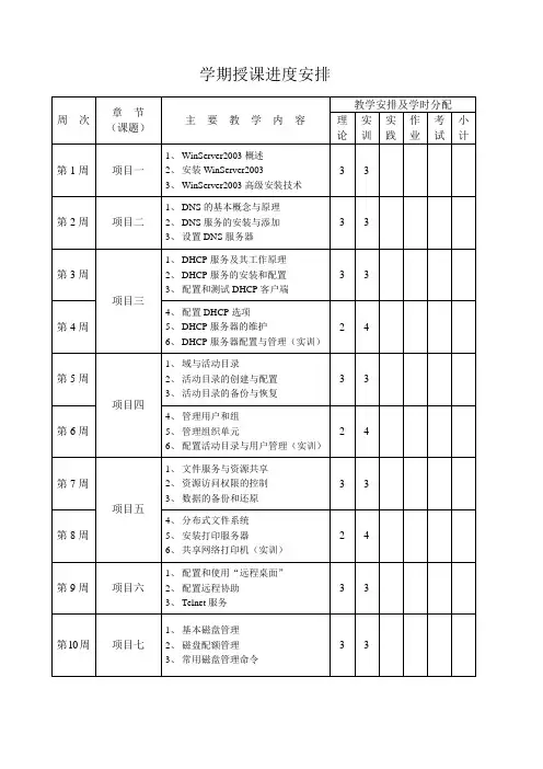 《windows操作系统》授课进度计划