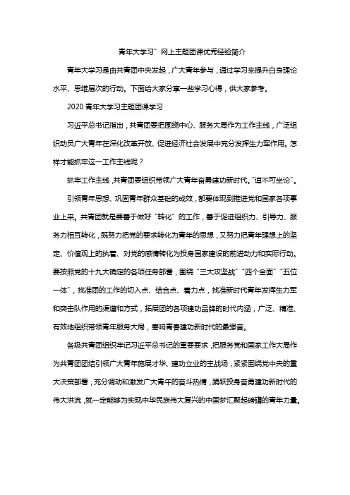 青年大学习”网上主题团课优秀经验简介