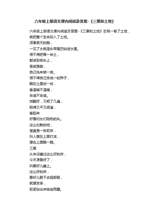 六年级上册语文课内阅读及答案-《三黑和土地》