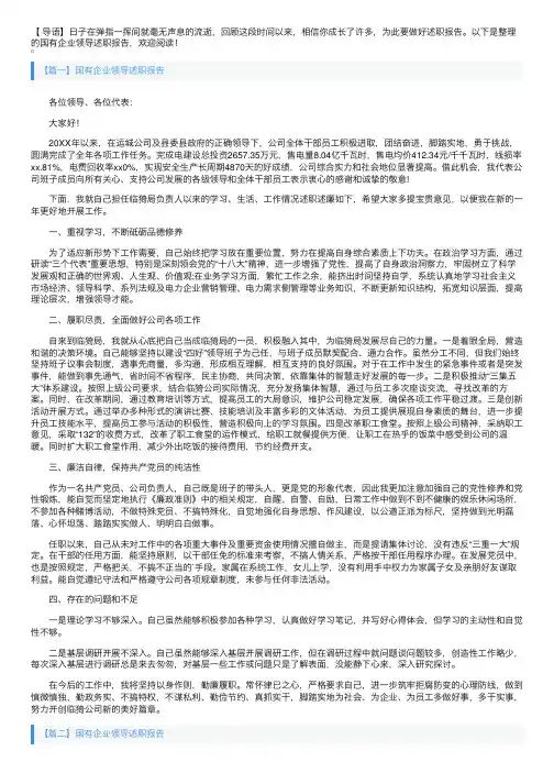 国有企业领导述职报告