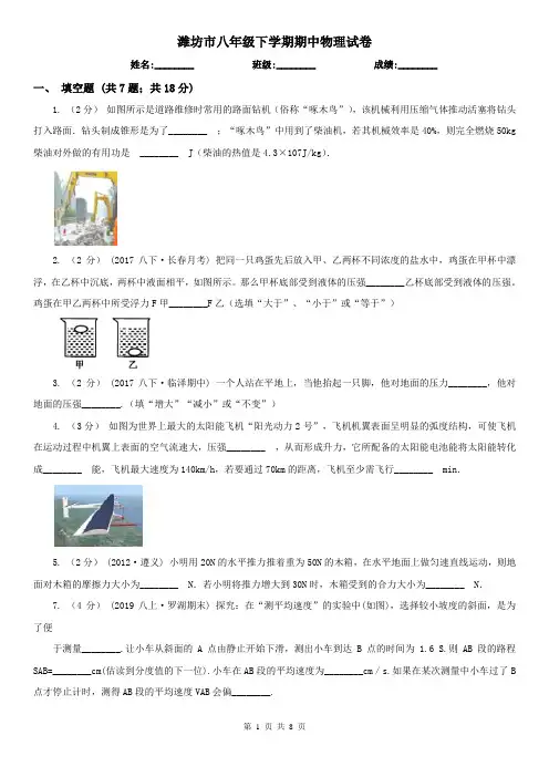 潍坊市八年级下学期期中物理试卷