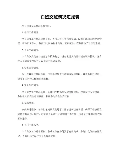 白班交班情况汇报表