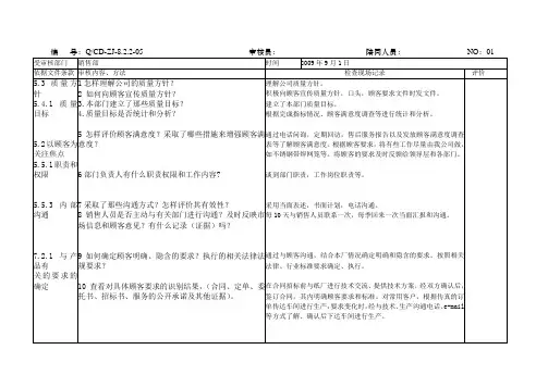 内部质量体系审核检查表(范本)
