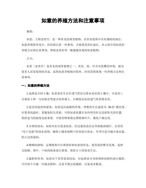 如意的养殖方法和注意事项