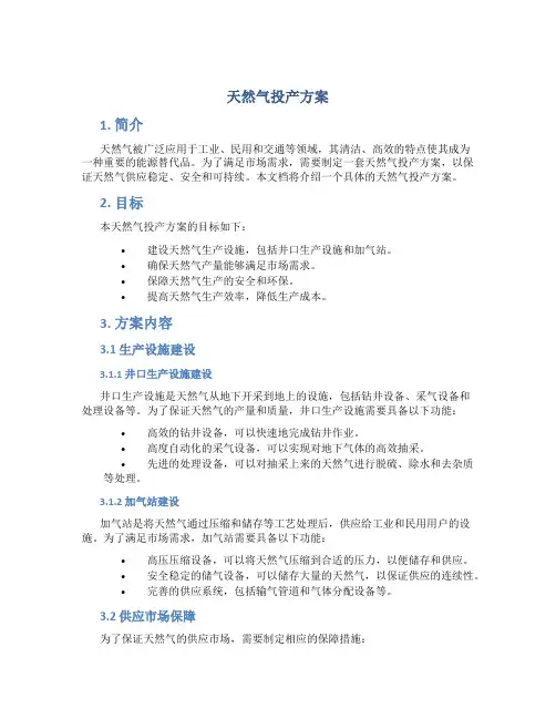 天然气投产方案