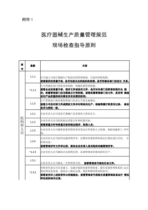 医疗器械生产质量管理规范现场检查指导原则最新