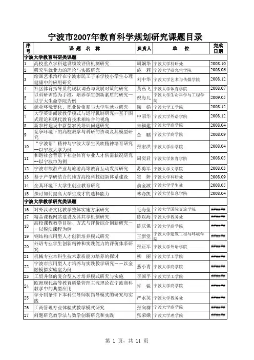 宁波市2007年教育科学规划研究课题目录 - 宁波教育科研网