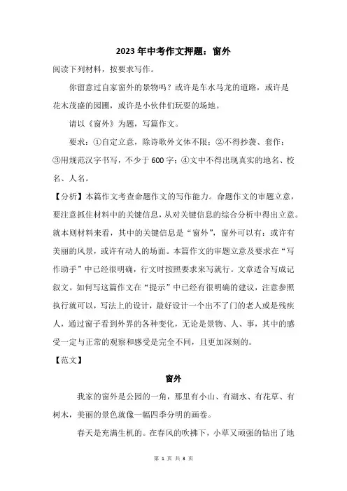 2023年中考作文押题：窗外