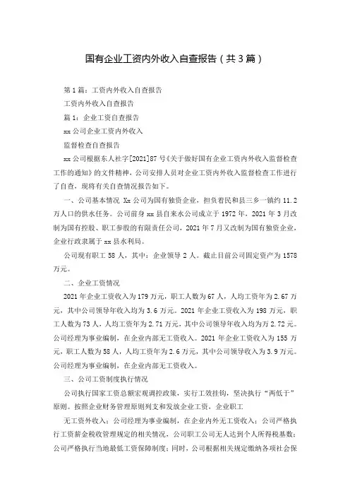国有企业工资内外收入自查报告(共3篇)