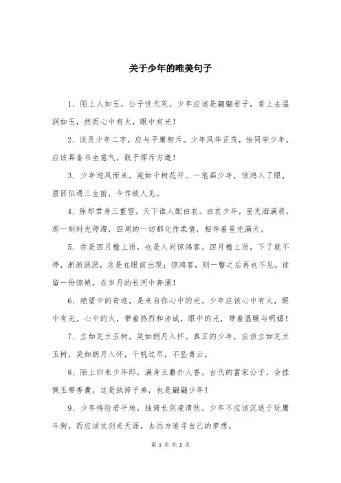 关于少年的唯美句子