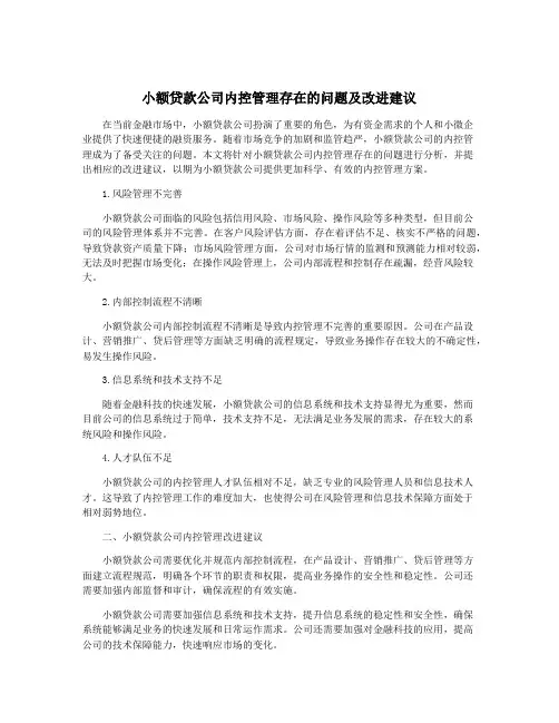 小额贷款公司内控管理存在的问题及改进建议