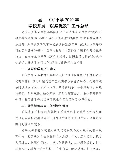 2020年(中、小)学校开展以案促改工作总结