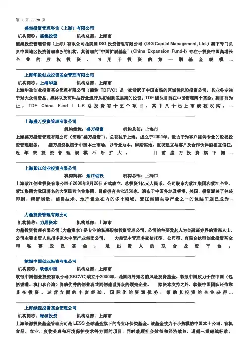 投资界-上海市投资机构名录