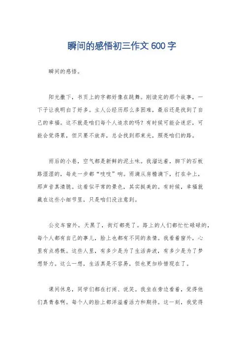 瞬间的感悟初三作文600字