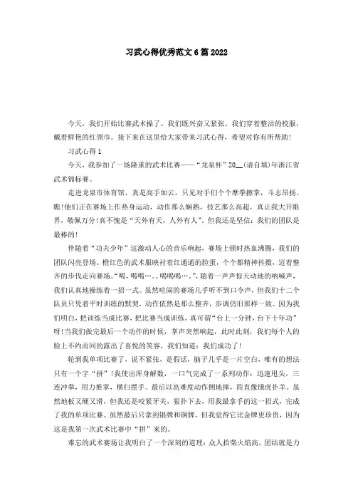 习武心得优秀范文6篇2022