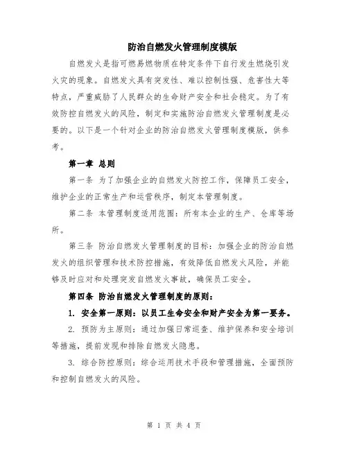 防治自燃发火管理制度模版