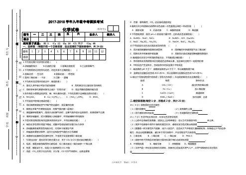 2018年中考化学模拟考试试卷
