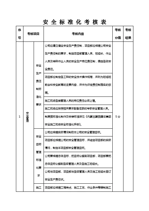 安全标准化考核表