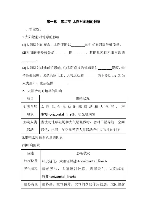 人教版高中地理必修一第一章 第二节 太阳对地球的影响 同步练习(解析版)