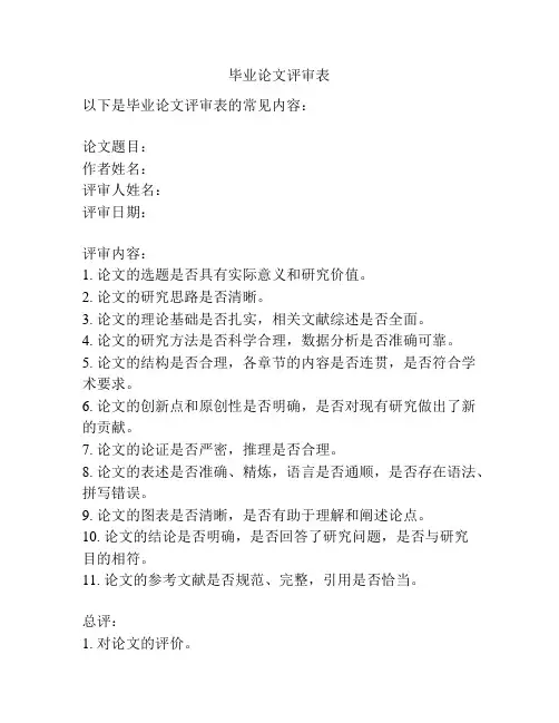 毕业论文评审表