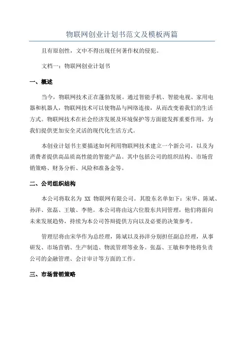 物联网创业计划书范文及模板两篇