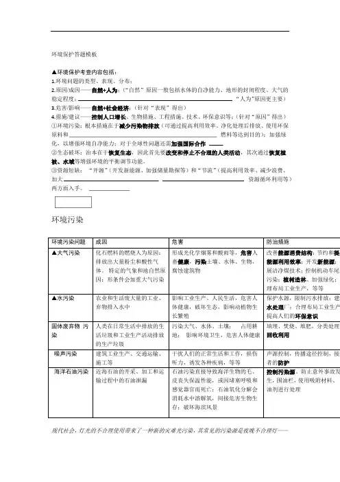 完整2019高三环境保护答题模板