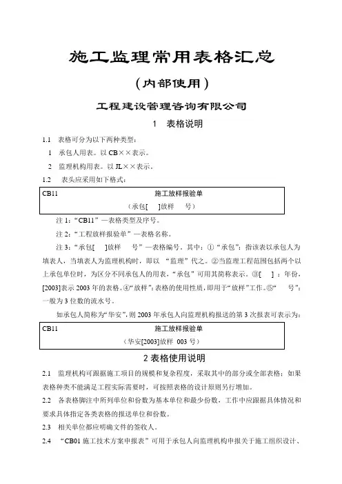 工程施工监理常用表格汇总(doc 118页)(正式版)