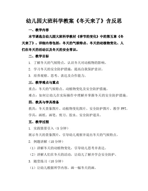 幼儿园大班科学教案《冬天来了》含反思