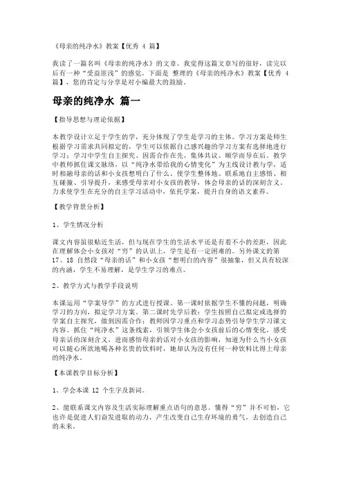 《母亲的纯净水》教案【优秀4篇】