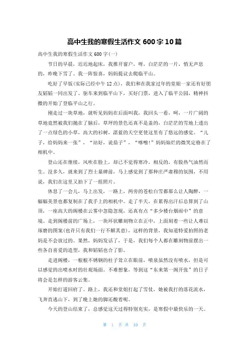 高中生我的寒假生活作文600字10篇