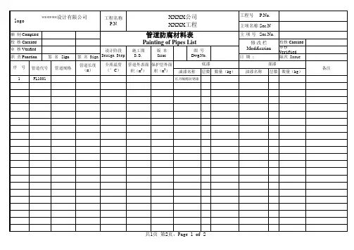 化工设计管道防腐材料表