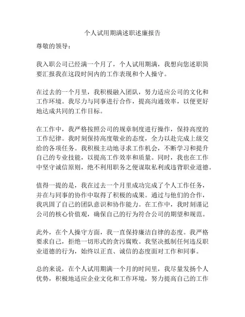 个人试用期满述职述廉报告