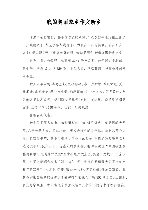 我的美丽家乡作文新乡