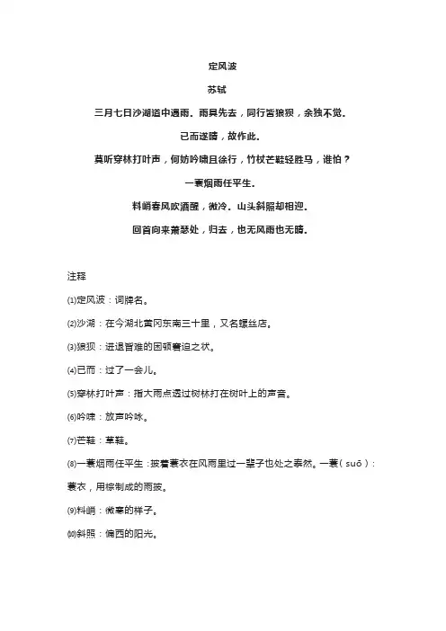 苏轼《定风波》全词翻译赏析