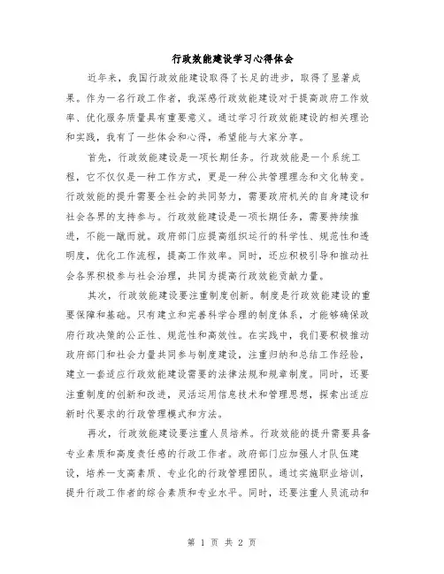 行政效能建设学习心得体会